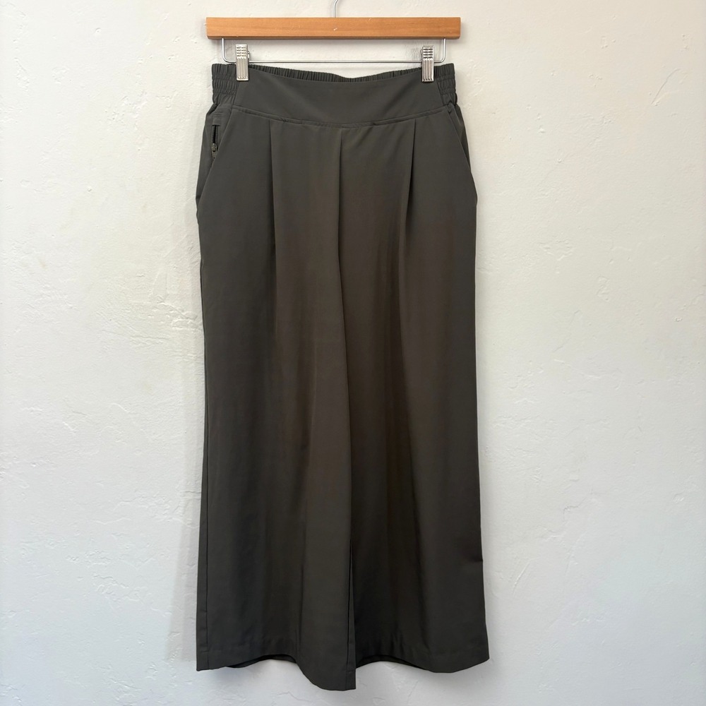 Quince Wide Leg Crop Pants Women Size Medium Olive Green Pull On